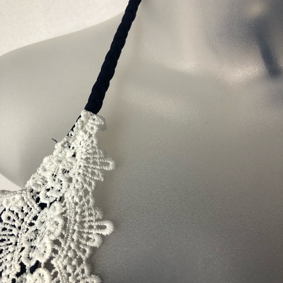 NEW Boutique Navy V-Neck Halter Lace Trim One Piece Swimsuit s - Picture 7 of 8